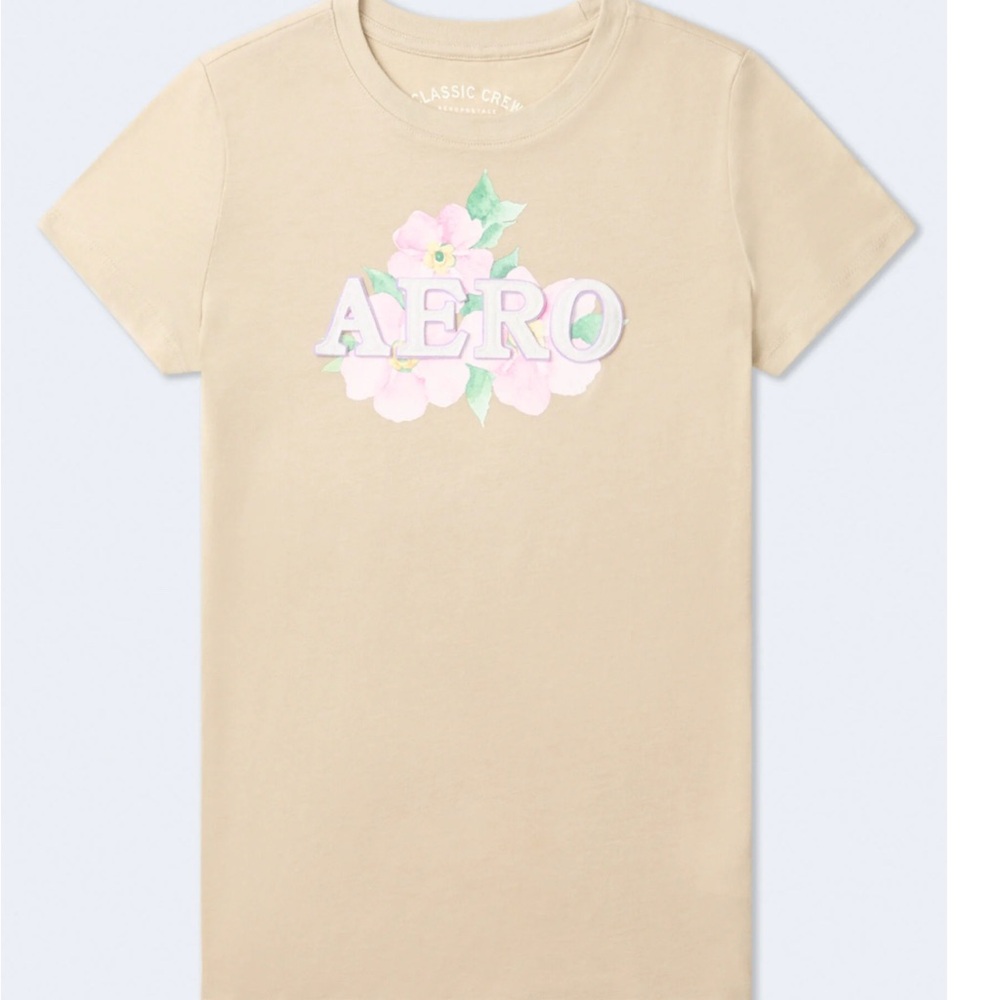 Aeropostale Tan Short Sleeve Tee with Graphic Design